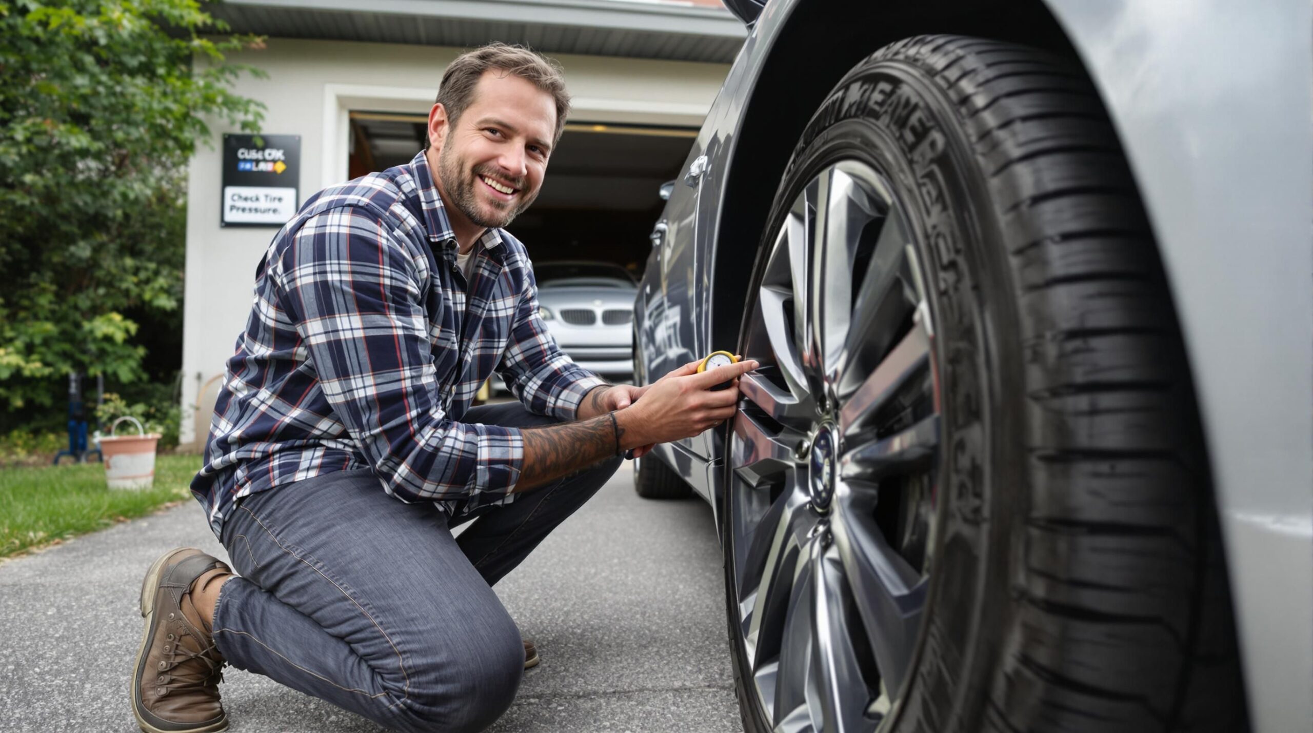 check tire pressure driveway