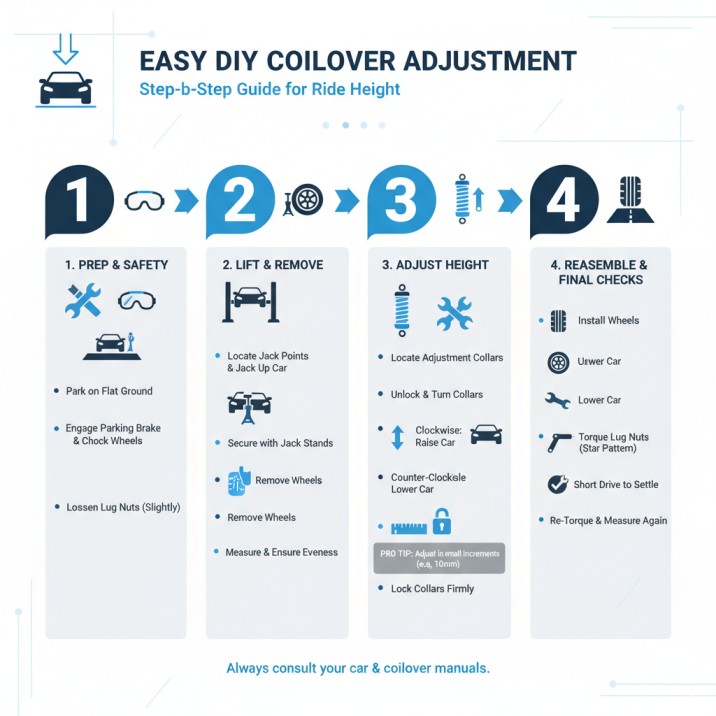 Infographic showing step-by-step DIY car care and maintenance guide with automotive visuals