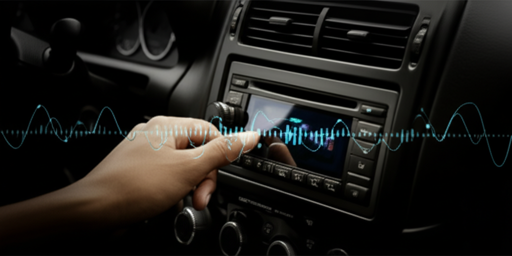 Generate a high-quality, relevant image prompt for an article about: Car Stereo Whining Noise: Prove