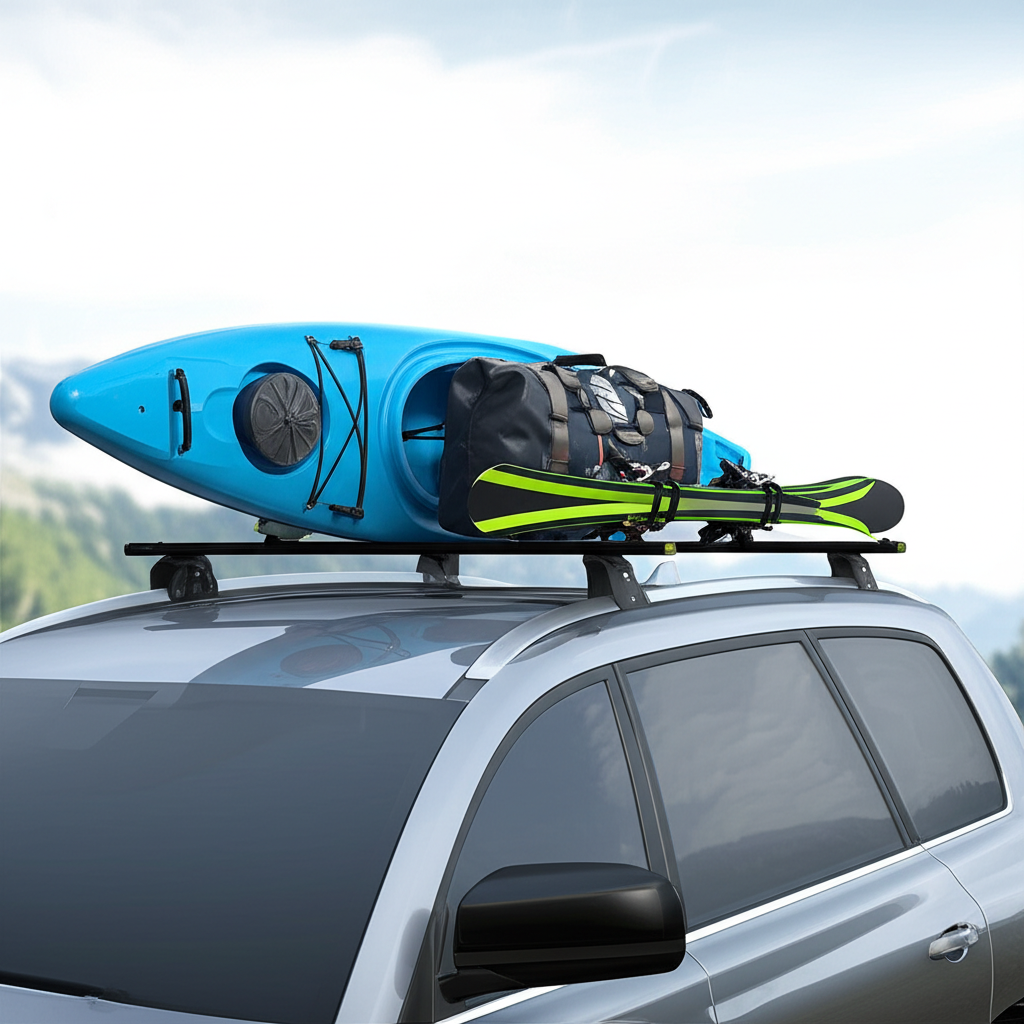 Generate a high-quality, relevant image prompt for an article about: Roof Rack and Crossbar: Essenti