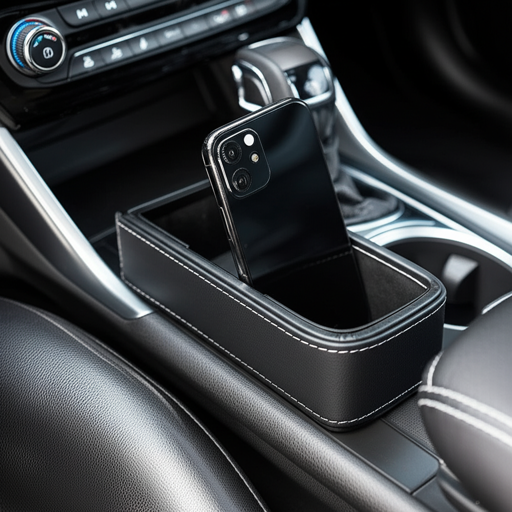 Generate a high-quality, relevant image prompt for an article about: Seat Gap Organizer For Phones: